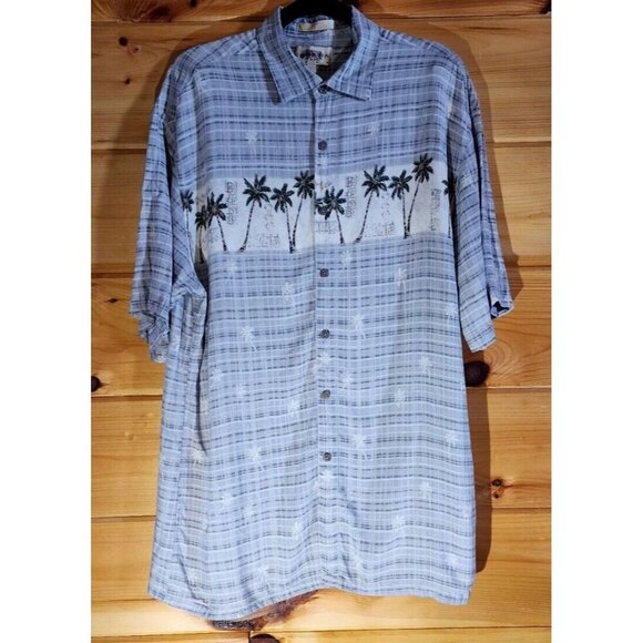 Campia Moda Men's L Tropical Palm Tree Print Short Sleeve Button-Down Shirt - Picture 1 of 14